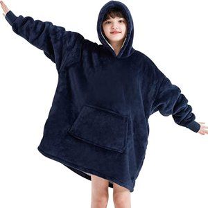 Touchat Wearable Oversized Sherpa Blanket, One Size Fits All (NavyBlue)